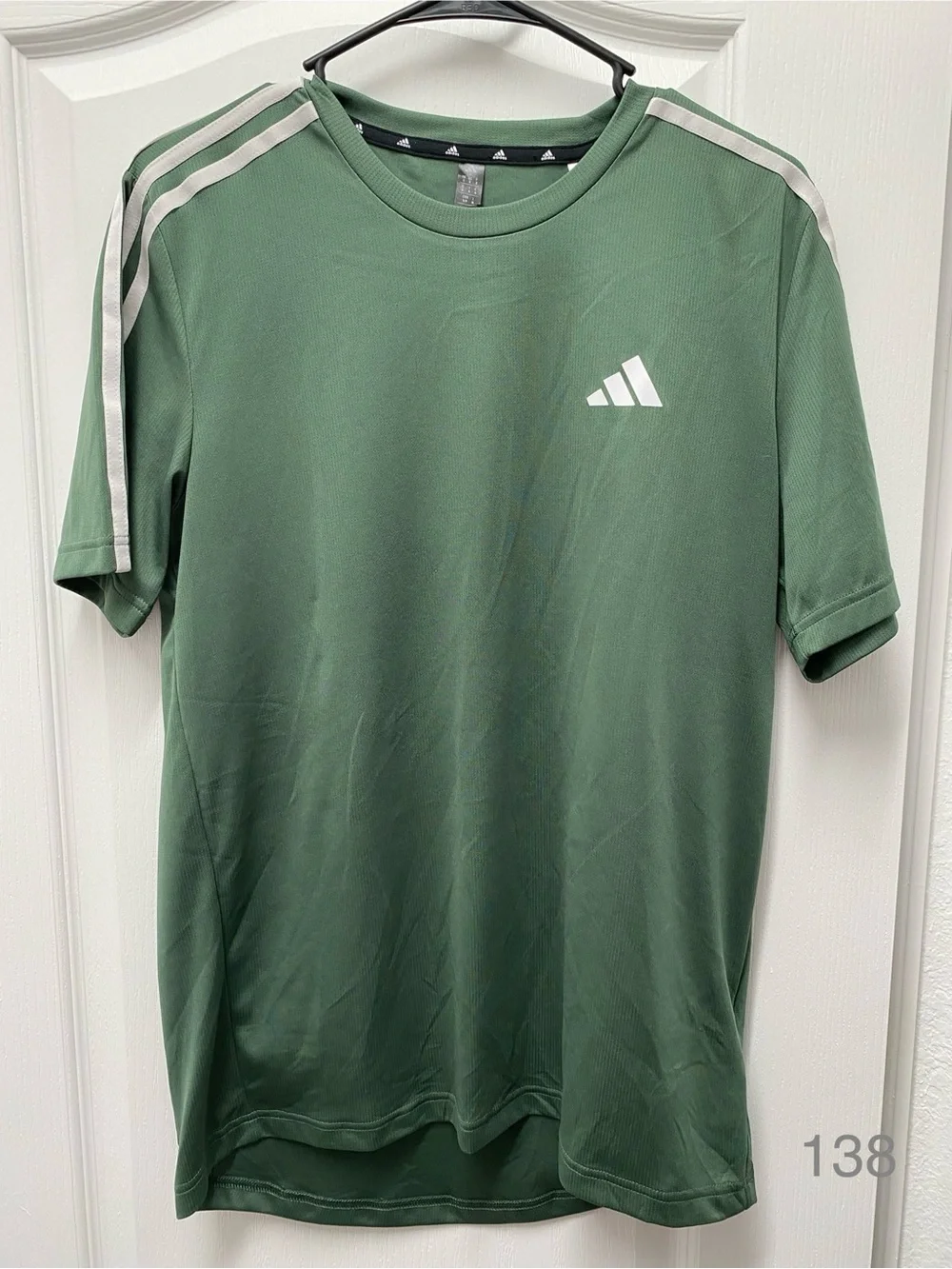 adidas Green Short Sleeve Performance Tee with White Stripes
